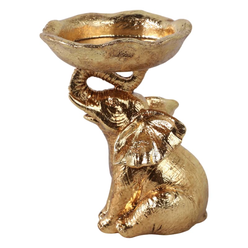Resin Decorative Bowl On Elephant-Shaped Base for Home Decor - 6" Gold - 4.25" x 5" x 6"