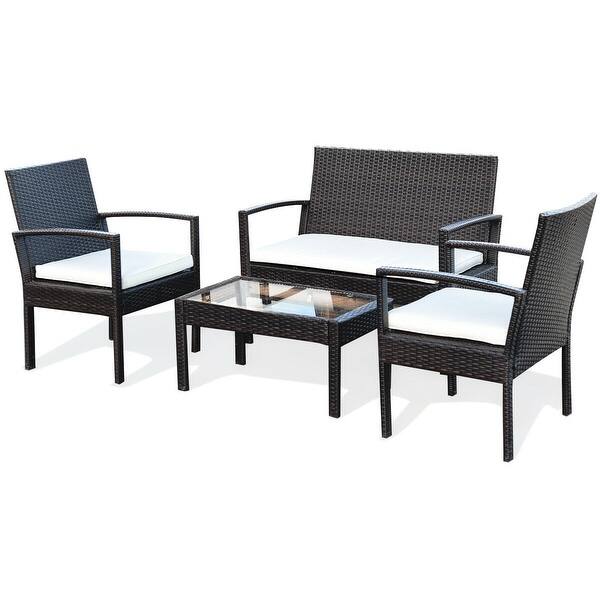 Shop Gymax 4 Pc Rattan Patio Furniture Set Garden Lawn Sofa Cushioned Seat Wicker Sofa On Sale Overstock 27282423