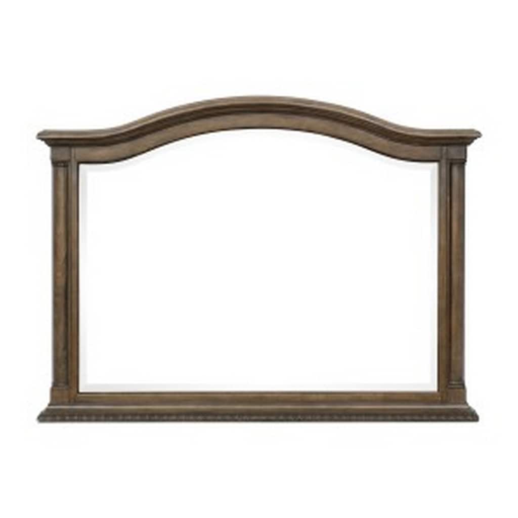Danya 46 Inch Accent Mirror, Arched Wood Frame with Curves, Weathered Brown