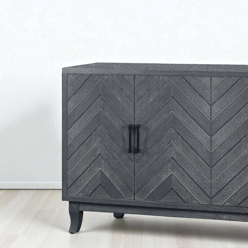 Vintage Style 4-Door Buffet Sideboard Cabinet with Adjustable Shelves and Lacquered Finish.