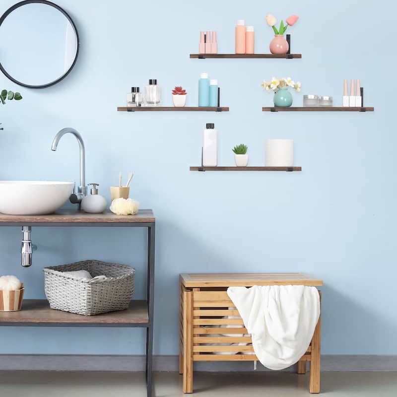 Wood Floating Shelves, Set of 4 Wall Mounted Shelves for Bathroom Bedroom Living Room, and Kitchen Wall Decor 15.7*5.9in