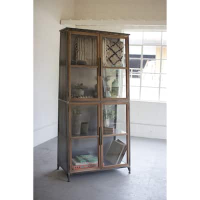 Metal and Wood Slanted Display Cabinet With Glass Doors - 79-inch Tall
