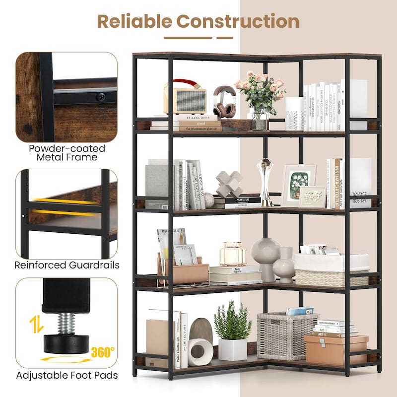 Costway Corner Bookshelf 5-Tier L-Shaped Bookcase 71" Tall Etagere - See Details