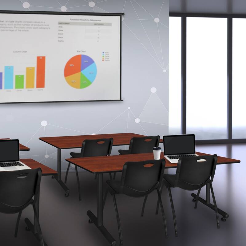 72" x 24" Training Table- Cherry & 2 'M' Stack Chairs- Black - 72" x 24"