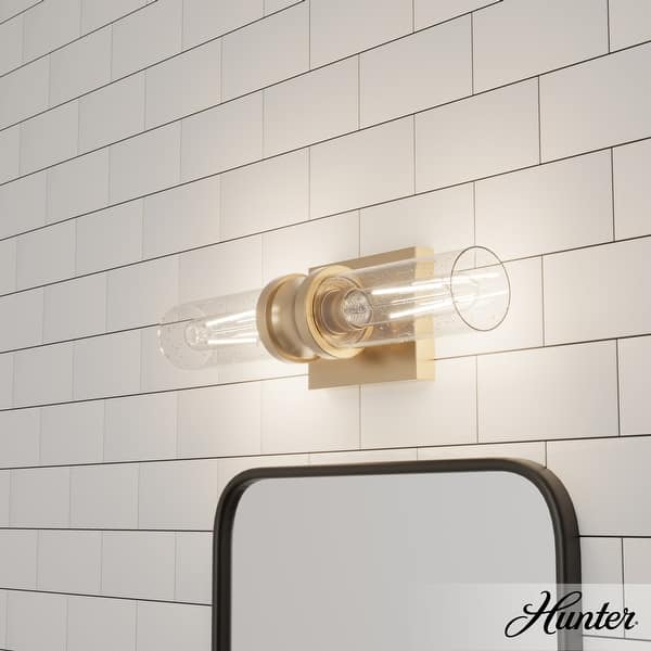 slide 2 of 9, Hunter Lenlock Vanity Wall Light - Art Deco, Damp Rated 16" - Alturals Gold-Clear Seeded Glass