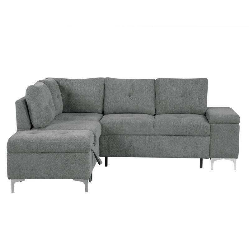 Contemporary L Shaped Sectional Sofa with Storage Ottoman and USB Ports and Drop Down Table for Living Room