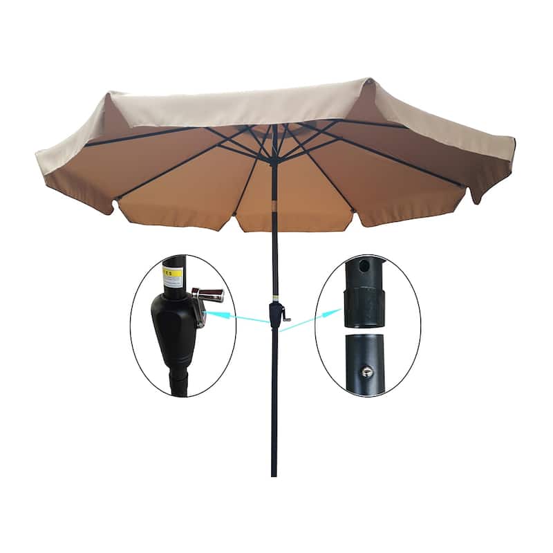 10 ft Patio Umbrella Market Round Umbrella Outdoor Garden Umbrellas with Crank and Push Button Tilt - Brown