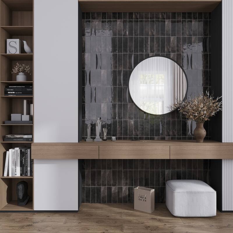 Apollo tile 2.5" x 8" Antiek Glossy Black Ceramic Tile (5.38 sq ft/case) - 38 Pack