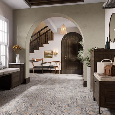 Merola Tile Laverton Octagon Deco Sombra with Taco Natural 7-7/8" x 7-7/8" Porcelain Floor and Wall Tile