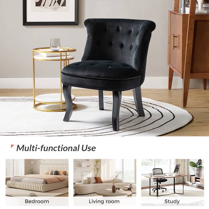 Paolino 25.1" Wide Traditional Velvet Button-tufted Back Stools with Wood Legs by HULALA HOME