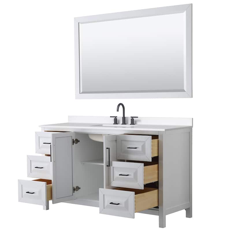 Daria 60-inch Single Vanity, 3 Hole Quartz Top, 58-inch Mirror