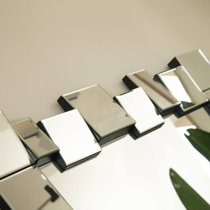 Reage Geometric Square-Spliced PU Art Decorative Mirror - Wall-Mounted, Bathroom, Bedroom - Silver