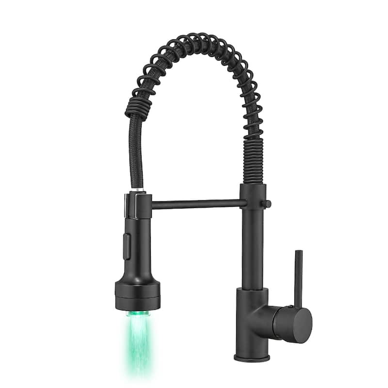 LED Commercial Single Handle Kitchen Faucet with Pull Down Sprayer - Black