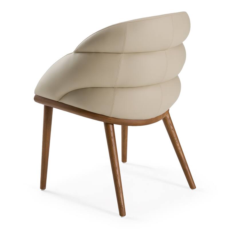 Modrest Michael Mid-Century Modern Beige Vegan Leather & Walnut Dining Chair