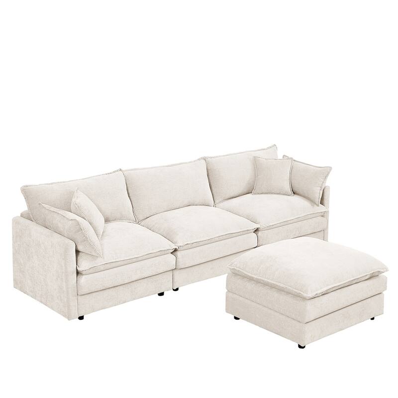 3-Seater Comfy Cloud Couches with Movable Ottoman