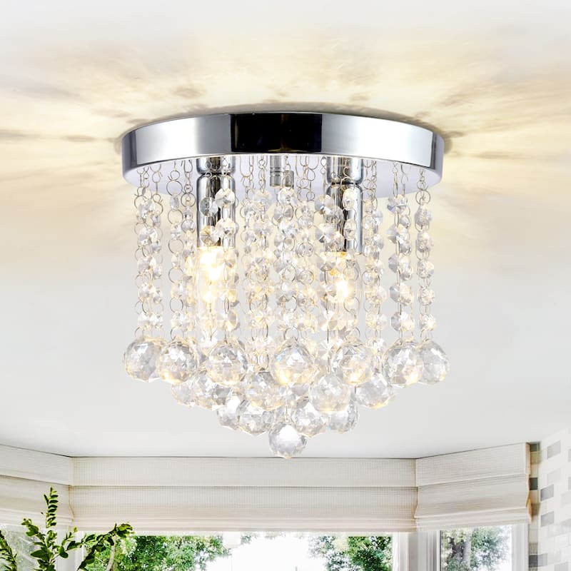 Crystal Flush Mount Ceiling Light Crystal Chandeliers with Crystal Pendant E12 - 2-Light