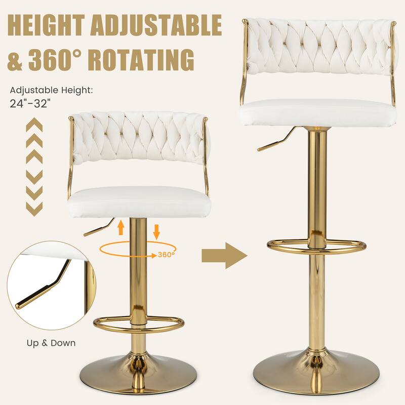 Costway Swivel Velvet Bar Stools Set of 2 Upholstered Adjustable with - See Details