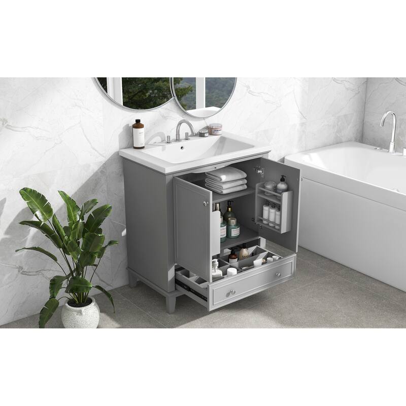 GDFStudio - Emerson 30-Inch Freestanding Bathroom Vanity with Ceramic Sink, Multi-functional Cabinet and Drawer