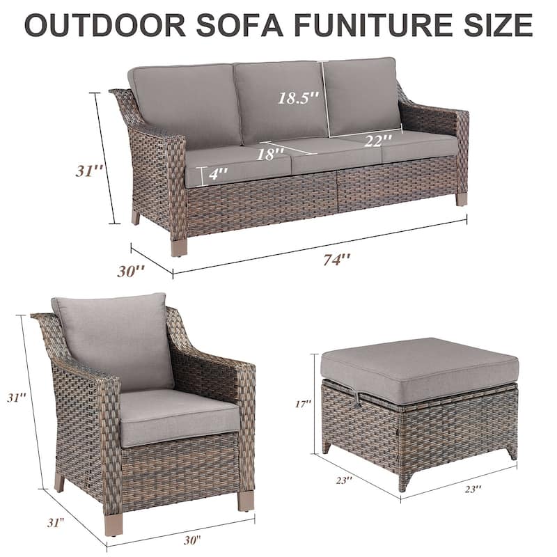 Patio Chair with PE Sofa Ottomans - Brown
