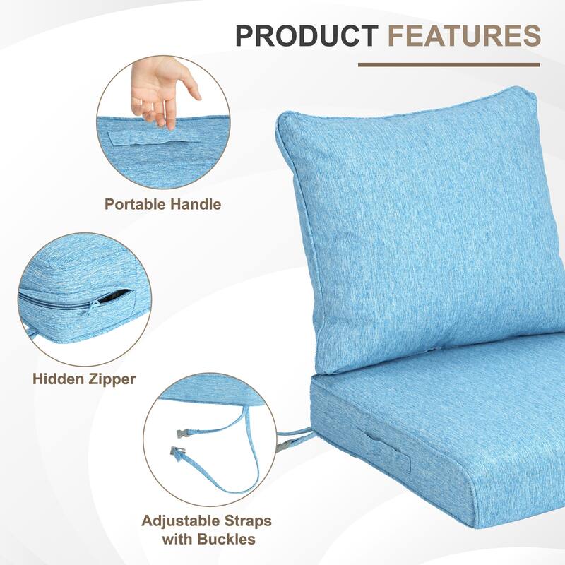 Aoodor Outdoor Deep Seat Cushion Set, Waterproof Patio Furniture Cushions with Adjustable Straps & Removable Cover
