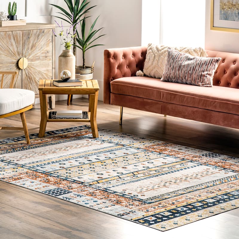 Nuloom Shannon SpinClean Machine Washable Geometric Tribal Area Rug - 4' x 6' - Beige - Rectangle