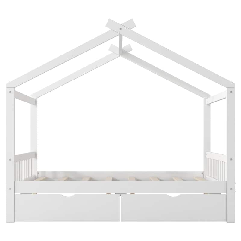 Full Size Platform Bed w/Drawers, Headboard, Footboard, Roof Design