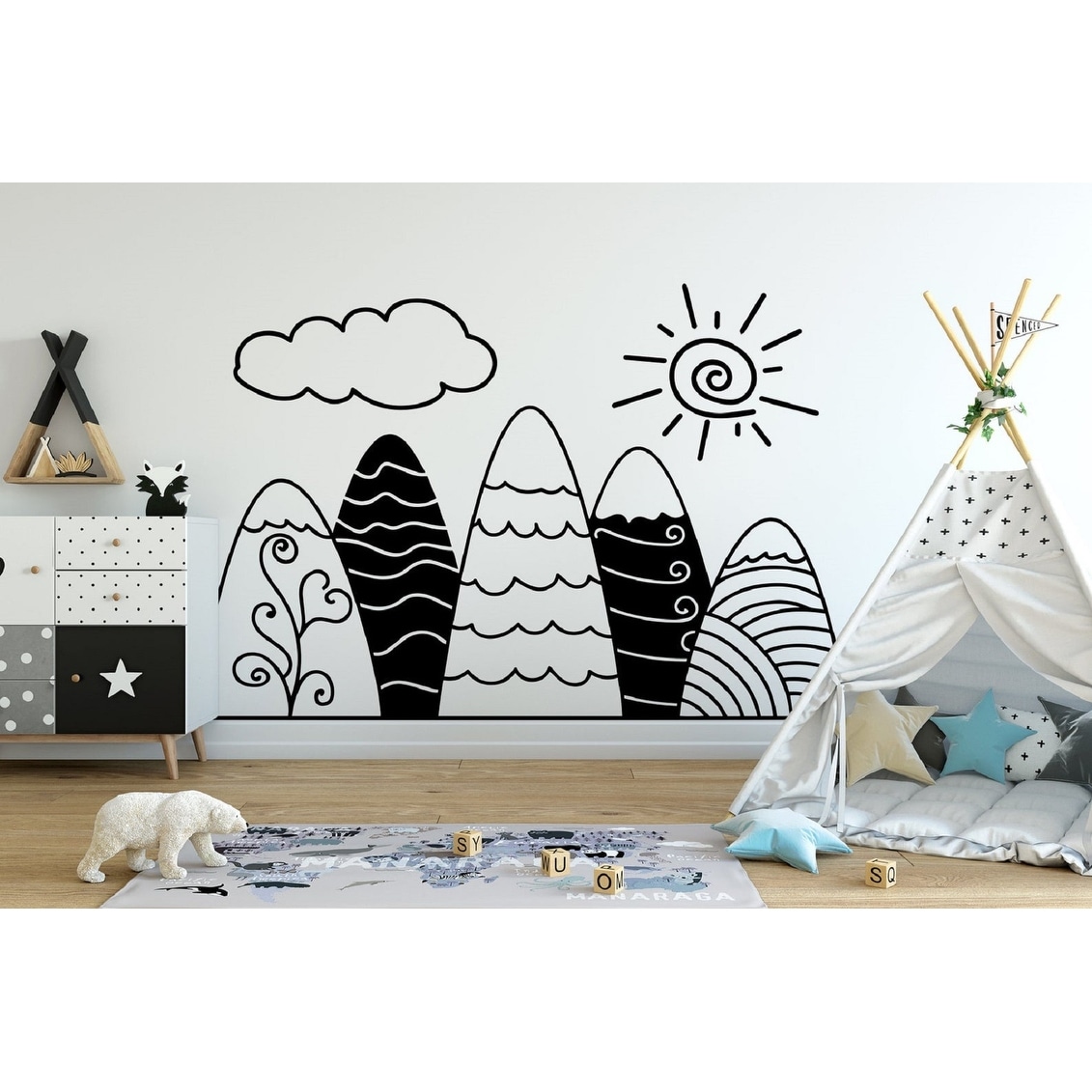 Large Mountains Wall Stickers Nursery Kids Bedroom Decal Vinyl Decoration Home