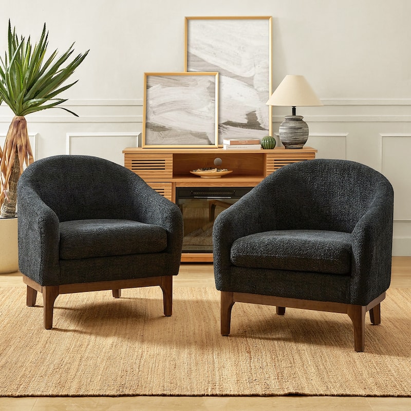 Joseph Modern Boucle Solid Wood Armchair Chair  Set Of 2 By HULALA HOME - Black