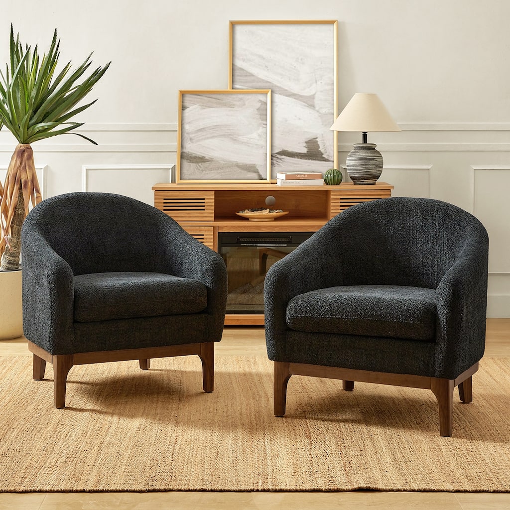 Joseph Modern Boucle Solid Wood Armchair Chair  Set Of 2 By HULALA HOME