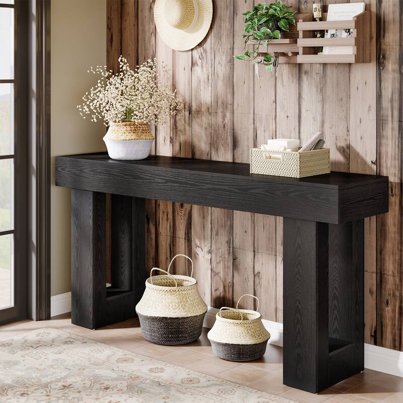 63-inch Wood Narrow Console Sofa Hallway Accent Table for Entryway - Black