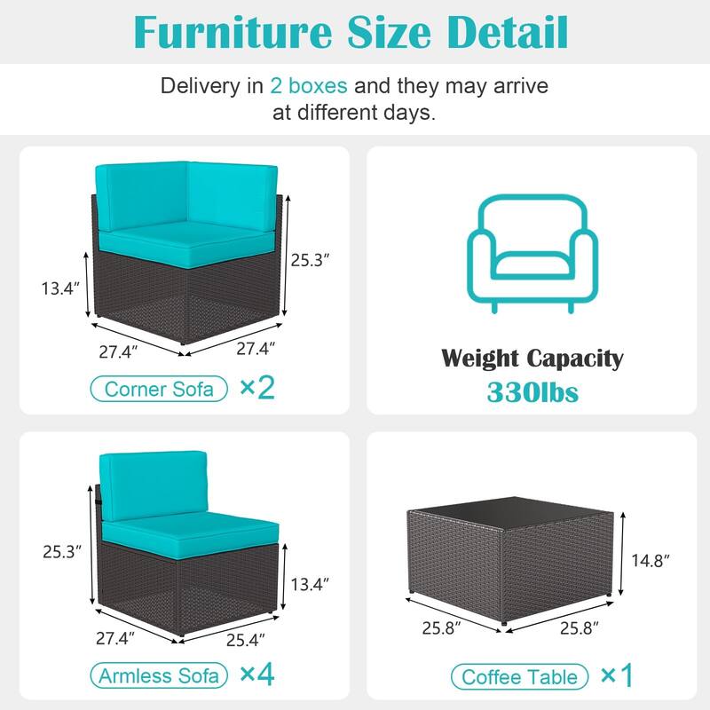 7PC Outdoor Patio Furniture Set, Wicker Patio Sectional Furniture Set with Coffee Table & Cushion for Garden, Backyard, Poolside