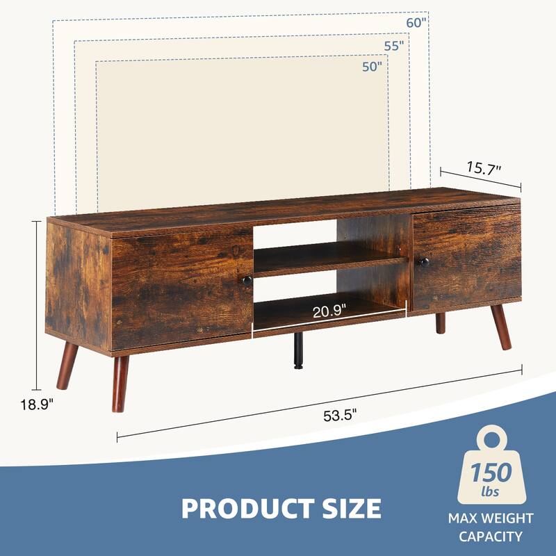 Modern TV Stand for 55-60 Inch TVs, 2 Storage Cabinets with Adjustable Shelves, Soft Close Doors, Stylish Handles