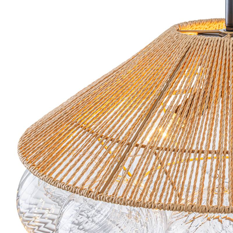 20.5" 4-Light Farmhouse Rope Chandelier Cone Shades Clear Glass Balls - Dia.20.5-in