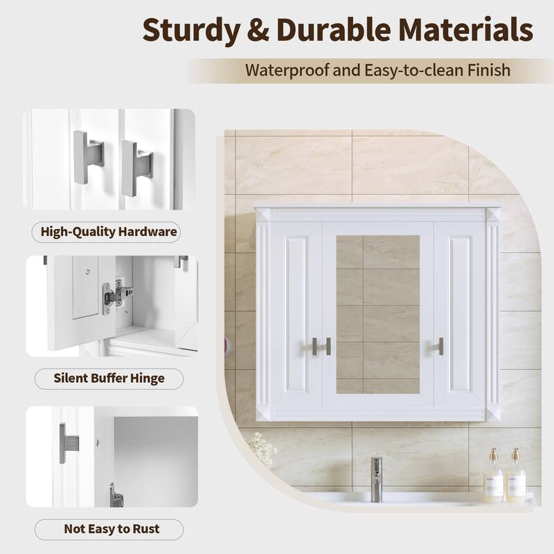 Roomfitters Wall Cabinet with Mirror, Medicine Cabinet with 4 Shelves, Mirrored Door Over Toilet Storage Unit, White