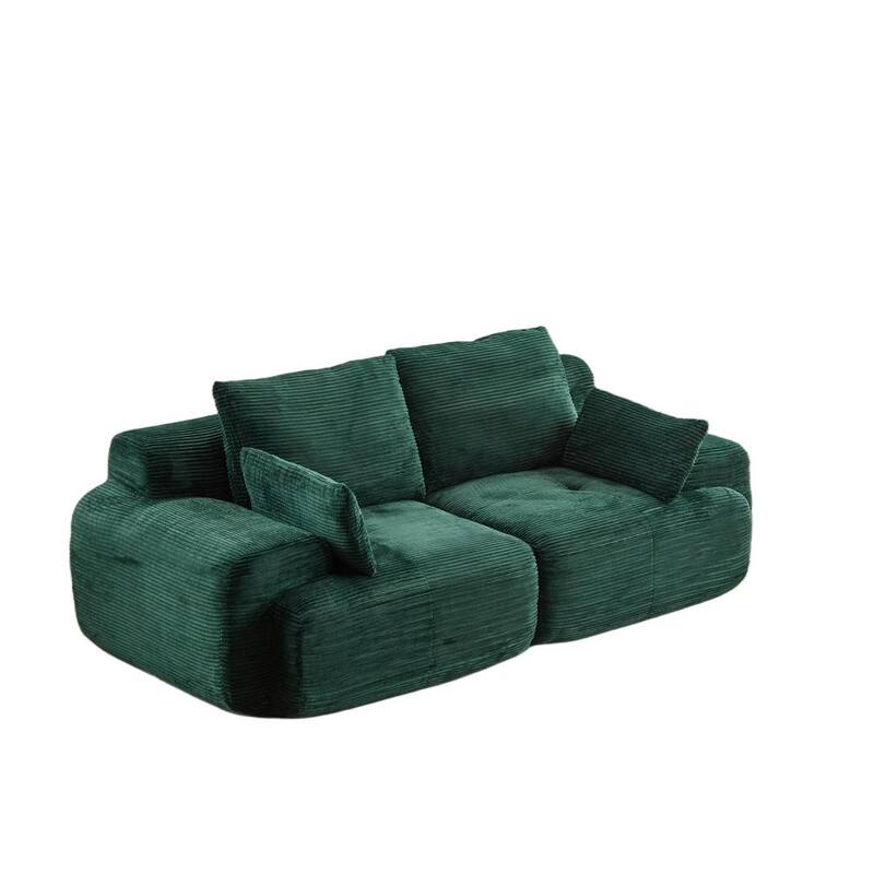 Modular Sectional 2-Seater Cloud Couch, Corduroy Upholstered Boneless Sofa, Compressed Sofa with Cushion & Throw Pillows
