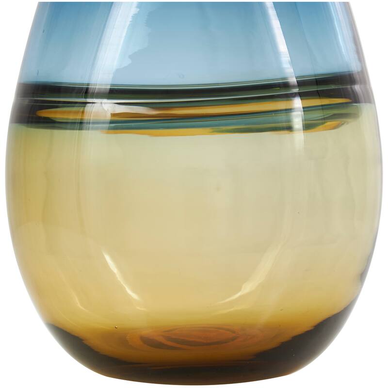 Blue Glass Handmade Ombre Decorative Vase with Yellow Base