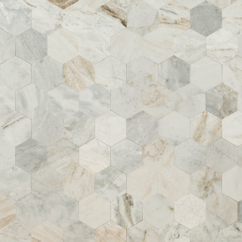 Ackland AKM-S-TA4X4PHXH-CA Tactiq - 10" x 12" Marble Geometric Floor - Castella de Blanc - Castella de Blanc