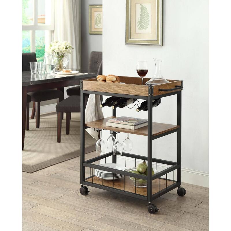Kitchen Cart with Shelves & Wine Rack - Rolling Utility Cart for Kitchen Storage