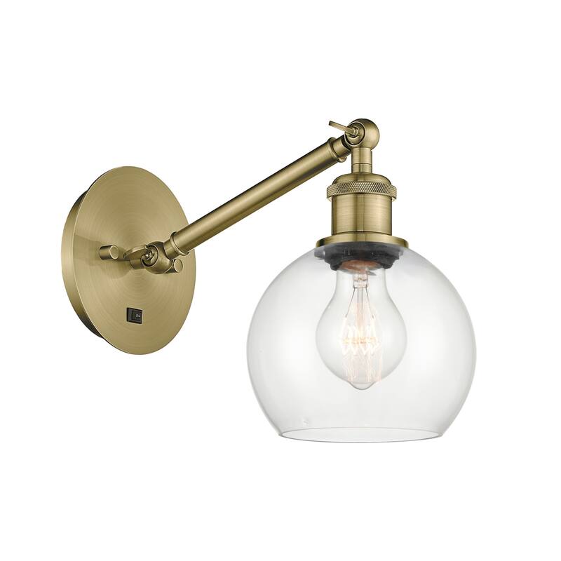 Innovations Lighting 317-1W-12-6 Athens Sconce Athens 12" Tall Wall - Antique Brass / Clear