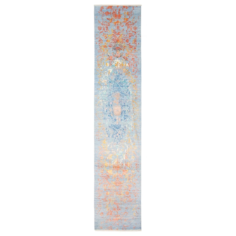 ECARPETGALLERY Hand-knotted Heritage Light Blue Silk, Wool Rug - 2' 6" x 12' 1" - Light Blue - 2' 6" x 12' 1" - Runner