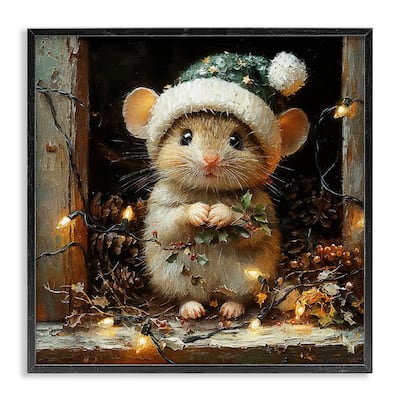 Stupell Barn Mouse with Christmas Lights Framed Giclee Art Design By Riley B