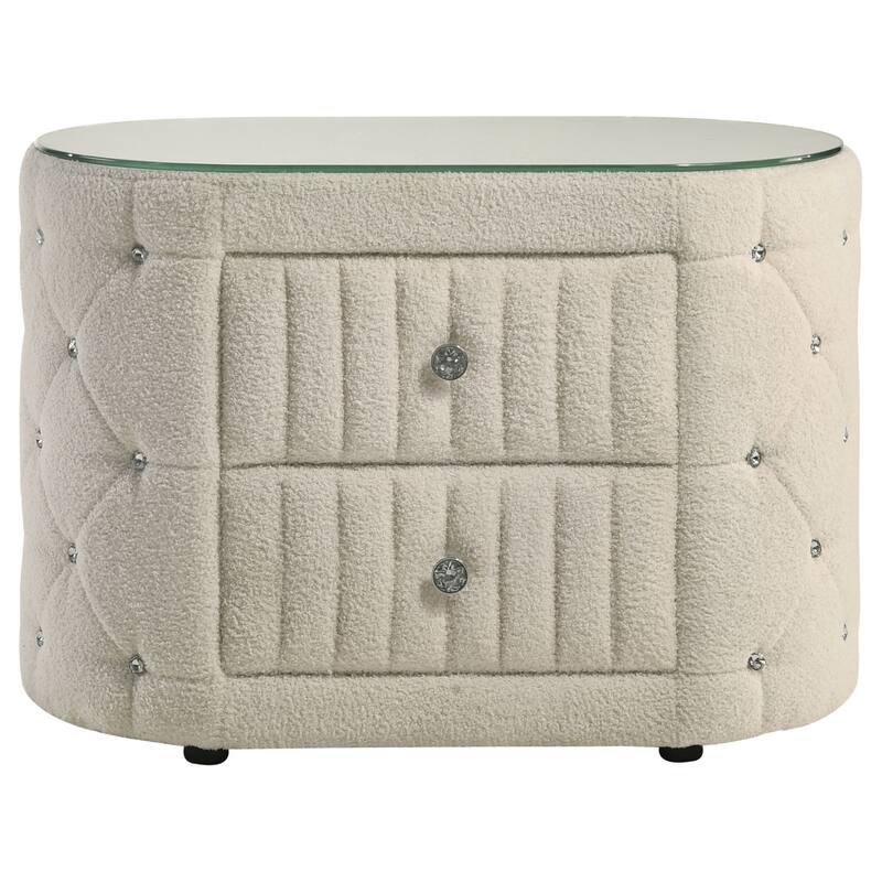 Santiago Ivory 2-drawer Upholstered Nightstand Bedside Table
