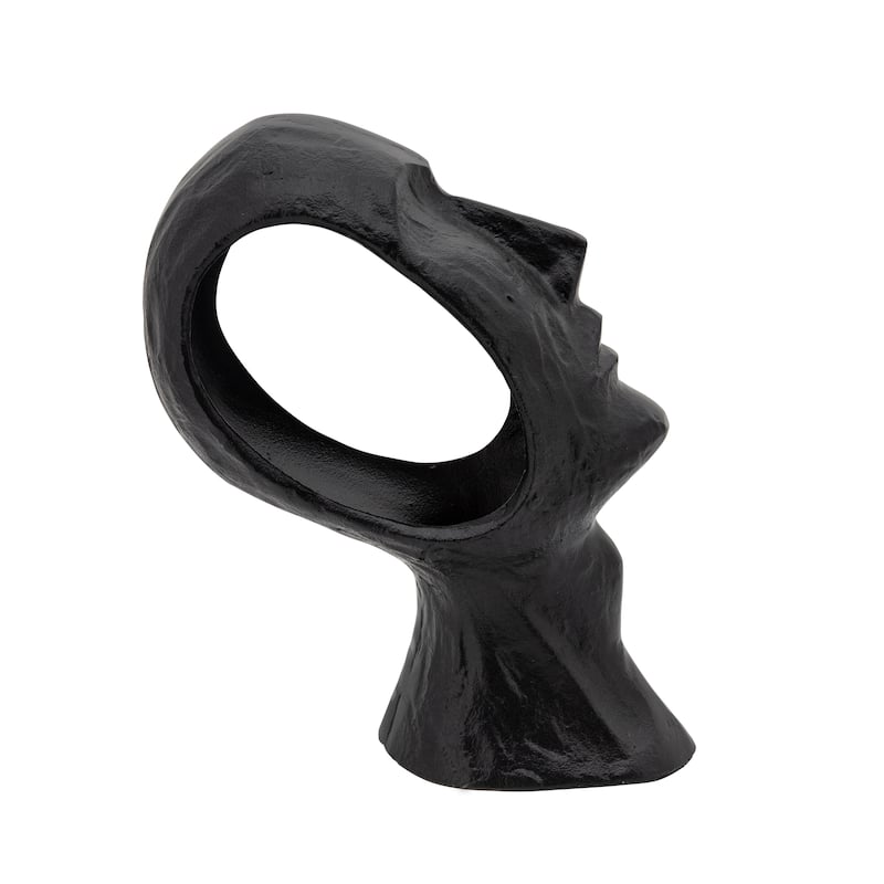 11" Metal Face Sculpture Aluminum Abstract Facial Statue in Black Creative Contemporary Decorative Figurine for - 5" x 9" x 12"