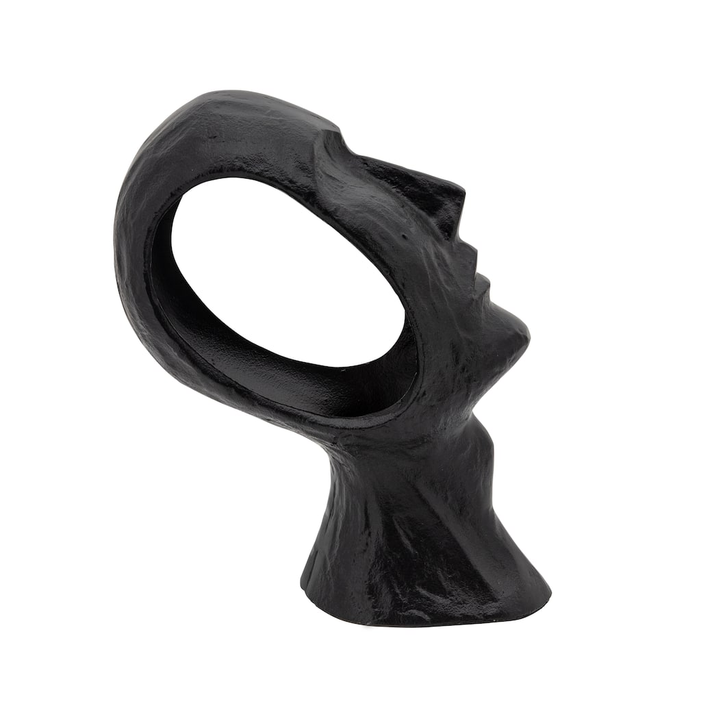 11" Metal Face Sculpture Aluminum Abstract Facial Statue in Black Creative Contemporary Decorative Figurine for - 5" x 9" x 12"