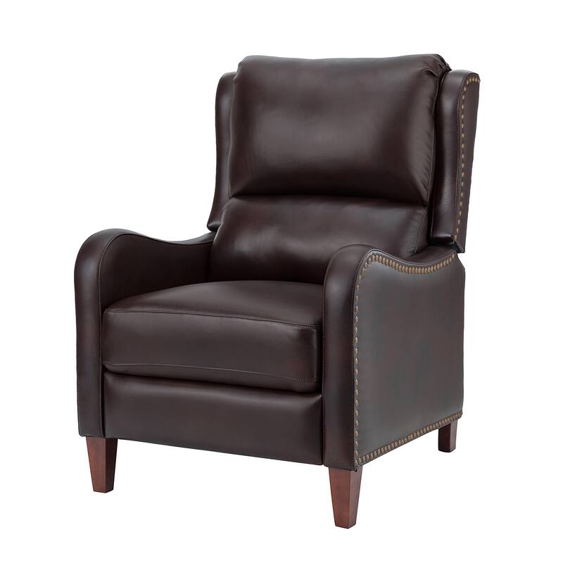 Brigida Cigar Genuine Leather Pushback Recliner with Nailhead Trim by HULALA HOME