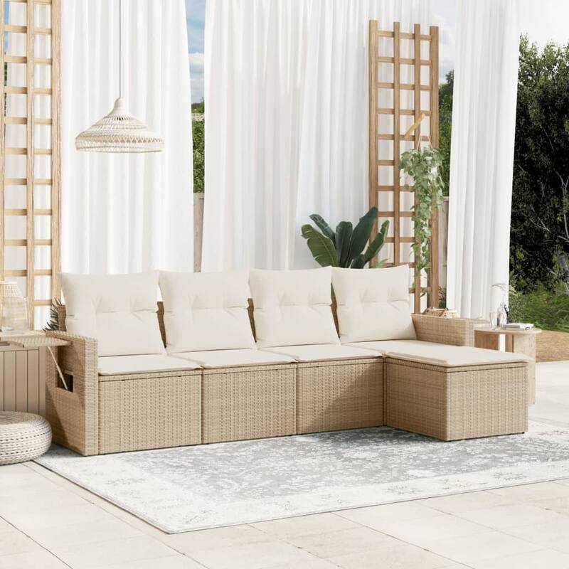 vidaXL Patio Sofa Set with Cushions Outdoor Conversation Furniture Poly Rattan - Beige - 24.4 x 33.5 x 27.2