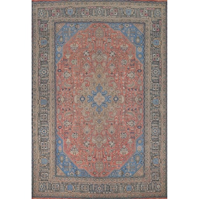 Pink Geometric Tabriz Persian Vintage Rug Hand-Knotted Wool Carpet - 9'8" x 12'11"