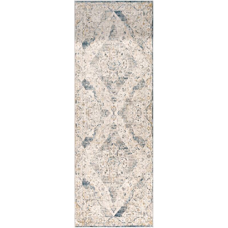 Livabliss Traditional Cardiff Medallion Area Rug - 2'7" x 10' - Grey/Blue