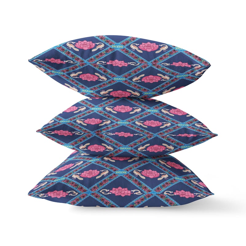 Amrita Sen Lotus Peacock Rose Faux Suede Throw Pillow