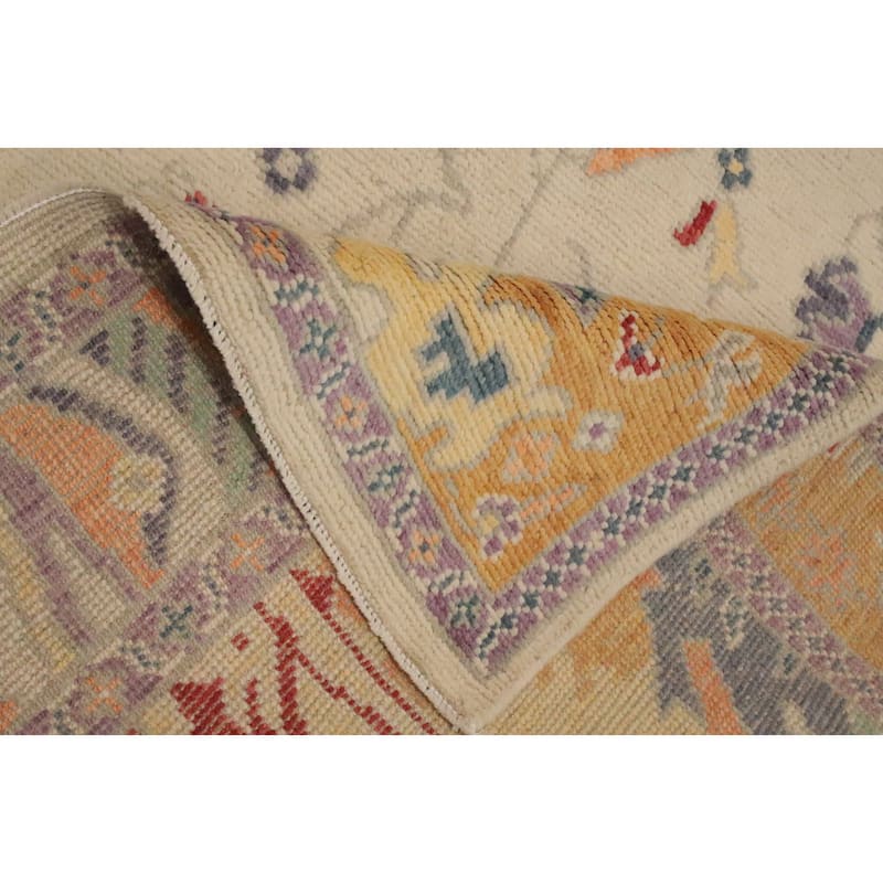 Hand Knotted Oriental 100% Wool Carpet Transitional Geometric Beige & Ivories Oushak Area Rug - 7' 8'' X 3' 10''